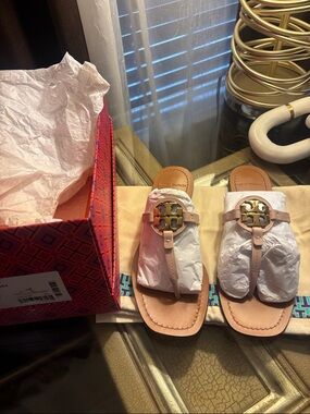 Tory Burch Miller Sandal in Soft Tan with Gold Logo